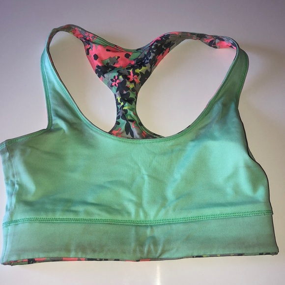 Mint green and flower print reversible sports bra - Picture 2 of 2